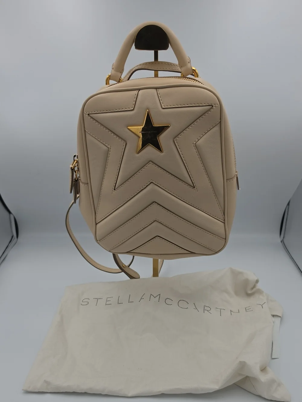Stella McCartney Neutral Beige Star Quilted Mini Backpack W/ Gold (EUC)✨️🌟✨️